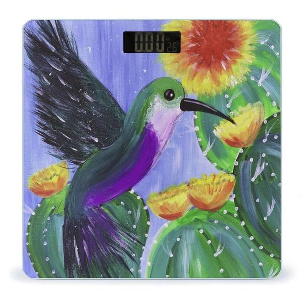 Peinture colibri écran LCD balances numériques corps verre trempé balance de poids pour salle de sport à domicile