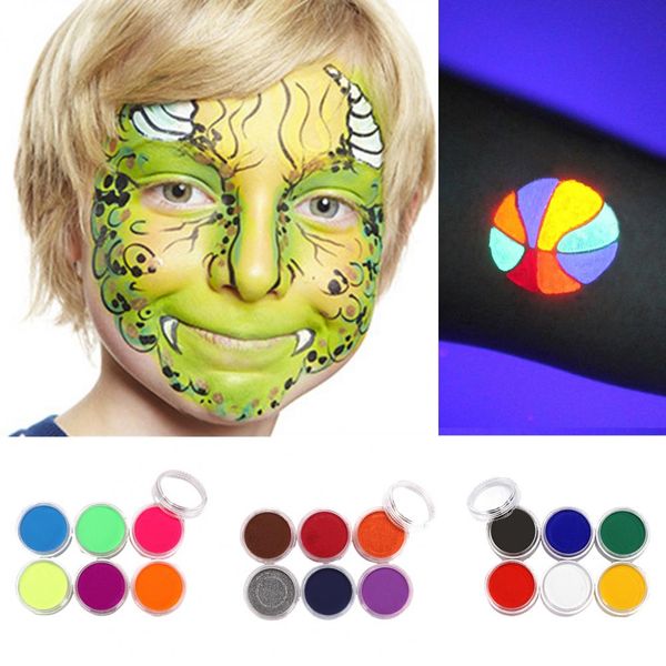 Peinture pâte de peinture pigment concentré brillance de corps de corps noir ensemble 6 couleurs fluorescentes pour les enfants kit de maquillage d'Halloween adultes