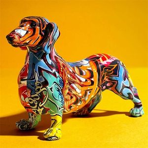 Peint coloré teckel chien créatif maison décoration moderne ornements salon armoire à vin bureau décor bureau artisanat 211105