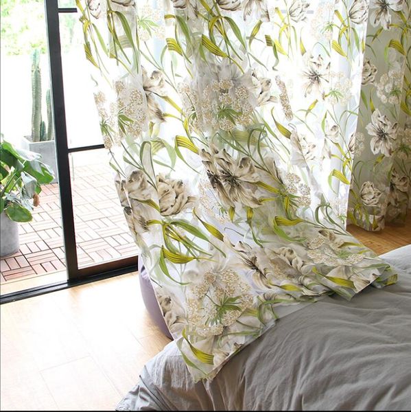 Cortina de gasa cortada pintada, cortinas de pantalla de ventana de dormitorio de sala de estar simples hechas a medida