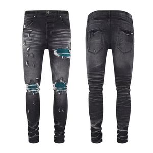 Distressed en patch skinny jeans voor heren, klassiek met 5 zakken