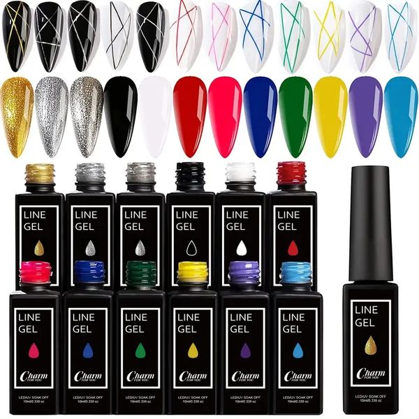 Gel peint en gel polonais en gel de gel de gel-12 couleurs rouge jaune vert glitter glissant bleu golden ligne française tirage de gel tirage de gel, ongles