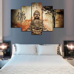 Pintura 5 Paneles Zen Buddha Vintage Poster Print Feng Shui Abstract Canvas Art Wall Picute para sala de estar Decoración escandinava SIN MARCO