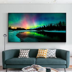 Pintura abstracta de paisaje de Aurora, reproducciones de pintura al óleo sobre lienzo, carteles e impresiones, imagen de pared para sala de estar