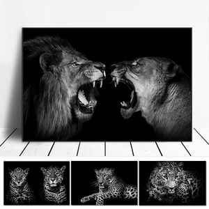 Peinture abstraite noir et blanc Lion tonnerre toile Art léopard Animal Cuadros affiches et impressions mur photo pour salon