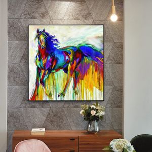Schilderen abstract kleurrijk paard op canvas muur pop kunst foto bedrukt en poster voor woonkamer huis koffie decoratie