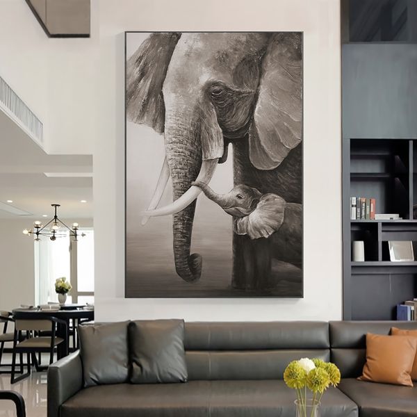 Peinture abstraite de deux éléphants, imprimés et affiches HD sur toile, tableau d'art mural moderne pour salon, décoration de la maison