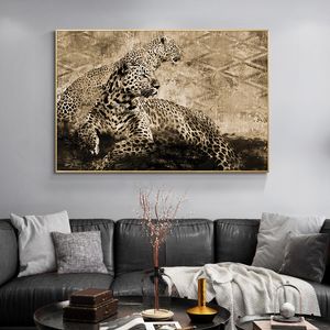 Schilderij Afrikaanse twee cheeta's olieverf op canvas Scandinavische posters en prints Cuadros kunst aan de muur foto's voor de woonkamer