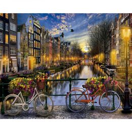 Schilderen op nummers DIY Drop 50x65 60x75cm Mooi Amsterdam View Landschap Canvas Wedding Decoratie Art Afbeelding Geschenk LJ200908