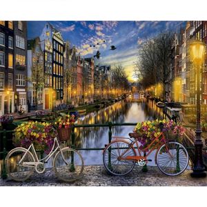Pintura por números DIY Drop 50x65 60x75cm Hermosa vista de Amsterdam Paisaje Lienzo Decoración de la boda Arte imagen Regalo LJ200908