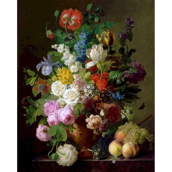 Pintura por números para adultos y niños, pintura al óleo artesanal de flores sobre lienzo, imágenes artísticas, pinturas 303A