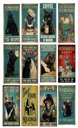 Pintura de dibujos animados gato negro advertencia de café cartel de chapa de Metal Retro Vintage para cama cocina decoración de granja letreros de pared de óxido desgastado 2032715842