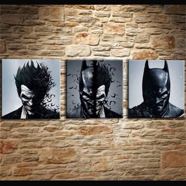 Peinture Salon Mur Cuadros Décoration Art 3 Pièces Pcs Joker Batman Affiche Toile Sans Cadre Impression HD Modulaire Imprimé Pictur270z