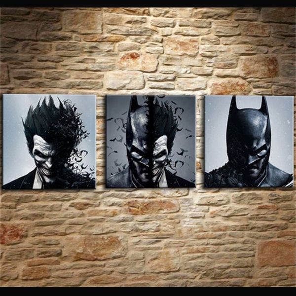 Peinture Salon Mur Cuadros Décoration Art 3 Pièces Pcs Joker Batman Affiche Toile Sans Cadre Impression HD Modulaire Imprimé Pictur207I