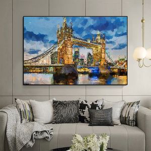 Pintura del Puente de la Torre de Londres, pintura al óleo abstracta sobre lienzo, Cuadros, carteles e impresiones, Cuadros, Imágenes artísticas de pared para sala de estar