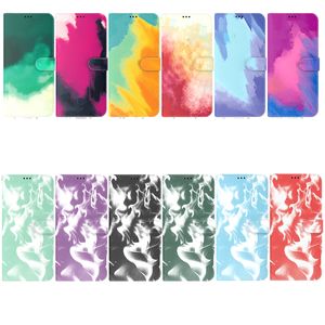 Schilderij Olie Kleur Inkt Lederen Portemonnee Gevallen voor Samsung Galaxy A53 A73 M52 5G A03 Core 166 A13 A33 Mist Cloud Aquarel Paint Card Slot Houder Flip Cover Girls Lady Pouch