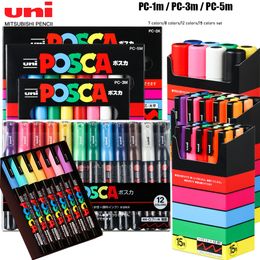 Schilderpennen 1 Set Uni Posca Marker PC-1M PC-3M PC-5M POP-advertentieposter Graffiti Opmerking Handgeschilderde kunstbenodigdheden 221119