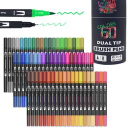 Schilderpennen 122460120132 Kleuren Art Markers Pennen Tekenen Schilderen FineLiner Dual Tips Brush Pen voor aquarel Kalligrafie Art Supplies 230710