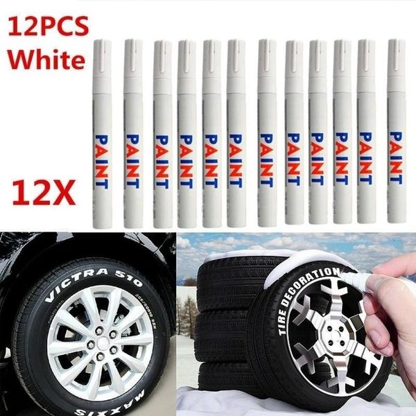 Stylos de peinture 12pcsset Blanc Étanche En Caoutchouc Permanent Peinture Marqueur Stylo Voiture Pneu Bande De Roulement Pneu Environnemental 230807