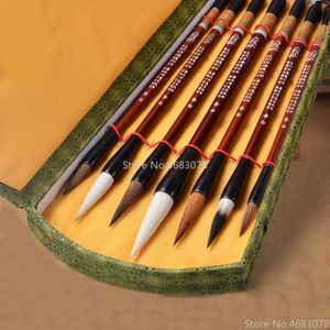 Stylos de peinture 7pcslot calligraphie chinoise pinceau stylo ensemble belette hairWoolen cheveux écriture moyen script régulier boîte-cadeau 230706