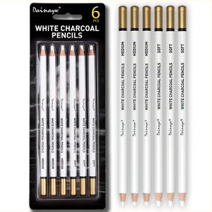 Stylos de peinture Dainayw Crayons de charbon de bois blanc Ensemble de dessin 6 Pcs Crayon à croquis moyen lisse et doux pour mettre en évidence les fournitures d'art 230807
