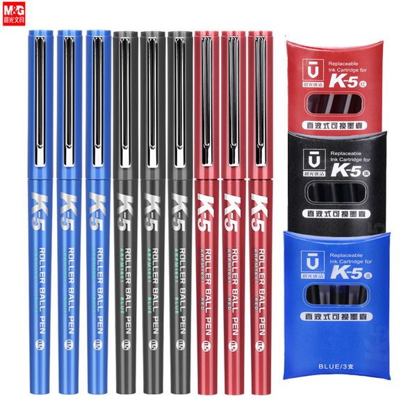 Stylos de peinture M G K5 Stylo à bille roulante rechargeable Cartouche d'encre remplaçable 05 mm Pointe fine Aiguille Pointe Bleu Noir Rouge Recharges Séchage rapide 230428