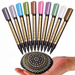 Schilderen Pennen STA 10 Kleur Metallic Pen Permanente Marker Set Gekleurde Verf voor Glas Rotsen Kaart Keramische CD Diy Scrapbooking Acryl 230807