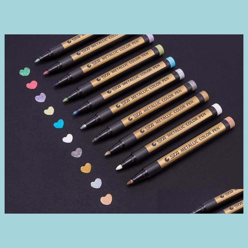 Målning pennor sta metallisk färg penna markörer medelstopp metallkonst permanent diy markörskolskrivning leveranser droppleveranskontor dhjvx