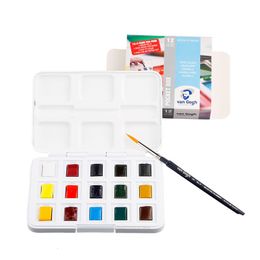 Stylos de peinture Van Gogh aquarelle solide 15 couleurs ensemble emballage avec pinceau Palette Acuarelas Profesionales artiste fournitures 230706