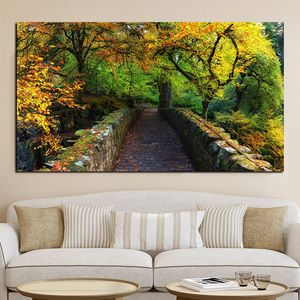 Peinture imprimée 3D de paysage d'automne naturel, huile moderne sur toile, tableau mural d'art pour salon, décoration Cuadros