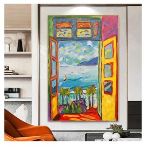 Peinture vue ￠ l'ext￩rieur de la fen￪tre peinture murale art des affiches et imprim￩s toiles peinture d￩corative c￩l￨bre peintre Matisse paysage woo