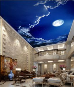 Schilderstijl romantische nachtelijke hemel maan plafondschildering 3D Woonkamer Slaapkamer Plafondbehang Papel De Parede