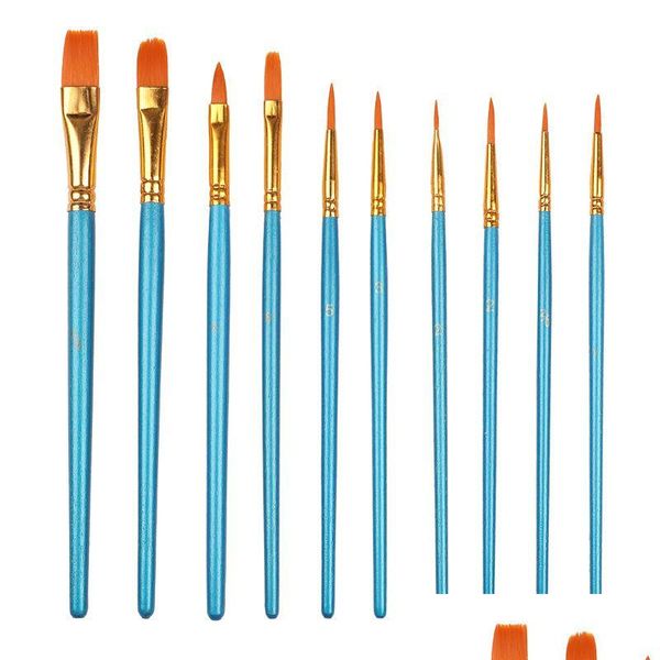 Suministros de pintura 10 Unids / set Pinceles para pintar Punta redonda en punta Pinceles para artistas de cabello de nylon para acrílico Óleo Acuarela Cara Nail Art Dhhyo