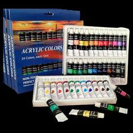 Fournitures de peinture 1224 couleurs ensemble de tubes de peinture acrylique pour tissu toile bois Pigments riches artistes Pintura Acrilico 230706