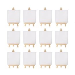 Schilderbenodigdheden 12 stks Kunstenaars 5 inch Mini Schildersezel 3x3 Canvas Set Kids Craft DIY Tekening Kleine Tafel voor School 230826