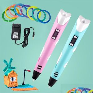 Fournitures de peinture Stylo 3D pour enfants Impression Ding avec écran LCD Compatible Filament Pla Jouets Enfants Cadeau d'anniversaire de Noël 220704 Dh40A