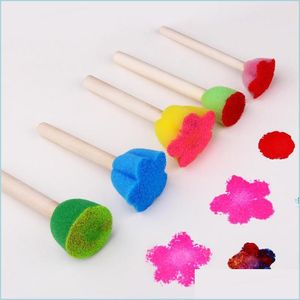 Fournitures De Peinture Éponge Colorée Joint Mini Fleur Motif Éponges Brosse Art Fournitures Manche En Bois Bonne Élasticité Difficile À Déformer Dhmo6