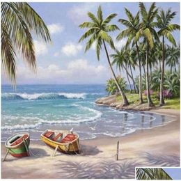 Schilderingen Diy By Numbers Kits Verf ADT Hand geschilderde Oil PaintBeach Coconut Tree 16 X20 304G8396928 Drop levering Home Garden OTVD6