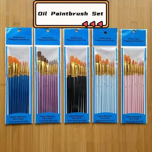 Schildervoorraden Olie Paintbrush Set rond plat puntige punt Nylon Hair Artist Acryl Paints Borstels voor acrylolie Aquarel Aquarel Aquarellen Inventaris Groothandel