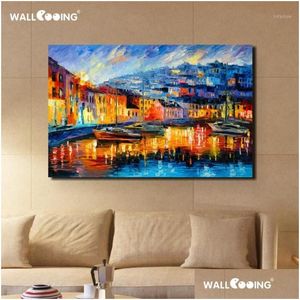 Schilderijen 100% handgeschilderd landschap olieverfschilderij Venetië op canvas abstract Italië geel kunst aan de muur foto's voor woonkamer1 Drop De Dhczj