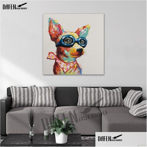 Peintures 100% à la main mignon Chihuahua chien peinture à l'huile sur toile moderne dessin animé animal belle animal de compagnie pour chambre décoration murale livraison directe DHBJX