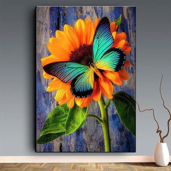 Pinturas 1 unid 3040 cm DIY Diamond Stick Pintura Girasol Mariposa Flor Sala de estar Decoración Mural 231205