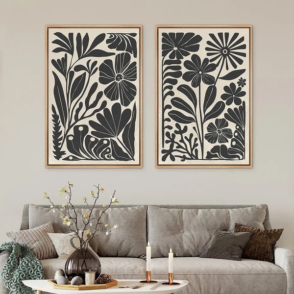 Pinturas 2 piezas vintage negro abstracto floral lienzo pintura estilo bohemia arte mural adecuado para oficina sala de estar hogar decoración de pared regalo 231009
