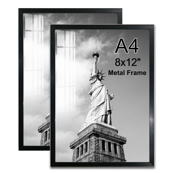 Peintures 2pcSset 8x12 '' Black Aluminium Metal PO Frame A4 Classics Picture Document Certificat honoraire Affiche 230817