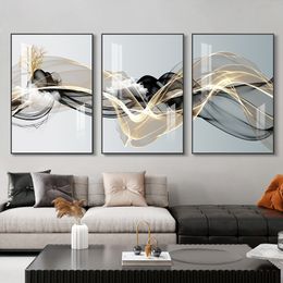 Schilderijen 3 stuks Noordse luxe lint Samenvatting Landschap Wall Art Canvas schilderijen Moderne Gold Deer Poster Print Afbeelding voor Home Decor 221006