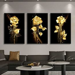 Peintures 3 morceaux de roses d'or toile noire peinture à l'huile nordique moderne salon mur art décoration photos mur art œuvres affiche impression T240309