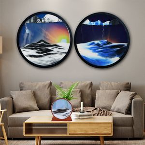 Paintings 34CM Wall Mount Moving Sand Painting Art Picture Round Glass 3D Deep Sea Sandscape In Motion Display for Home Decoration 230331