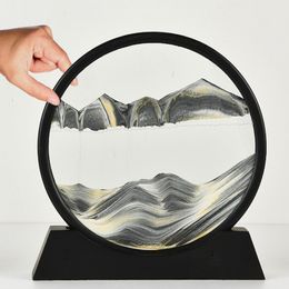 Peintures 3D Sable Image Verre Rond Dynamique Quicksand Coulant Sable Montagnes Vallées Sable Art Quicksand Peinture Décor De Bureau Ornements 221006