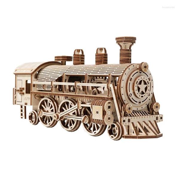 Pinturas Rompecabezas de madera 3D para adultos DIY Kits de bloques de modelos Tren de vapor móvil Ensamblaje de automóviles Juguete hecho a mano Hobby Creativo Regalo para niños adolescentes