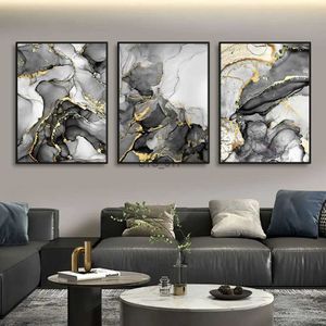 Peintures 3pcs toile art peinture décor à la maison mur art abstrait marbre paysage image doré luxe décor affiche impressions pour salon